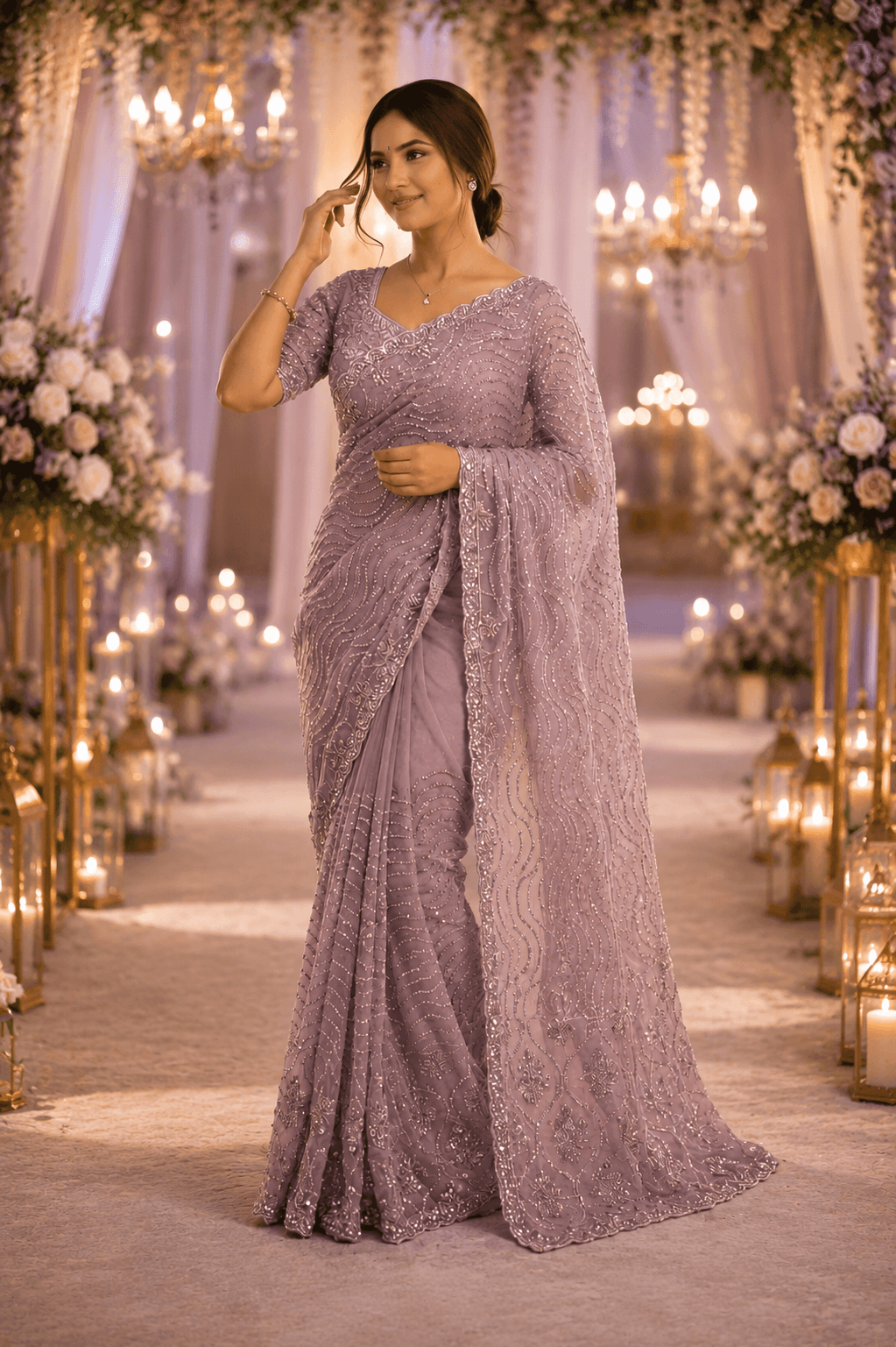Premium Lilac Pink Saree