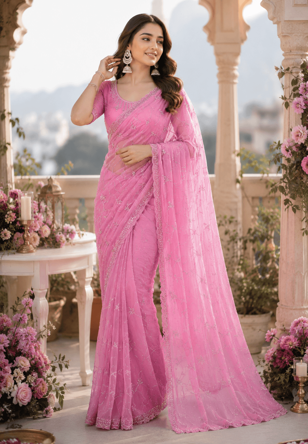 Pure Chiffon Saree in Pastellfarben